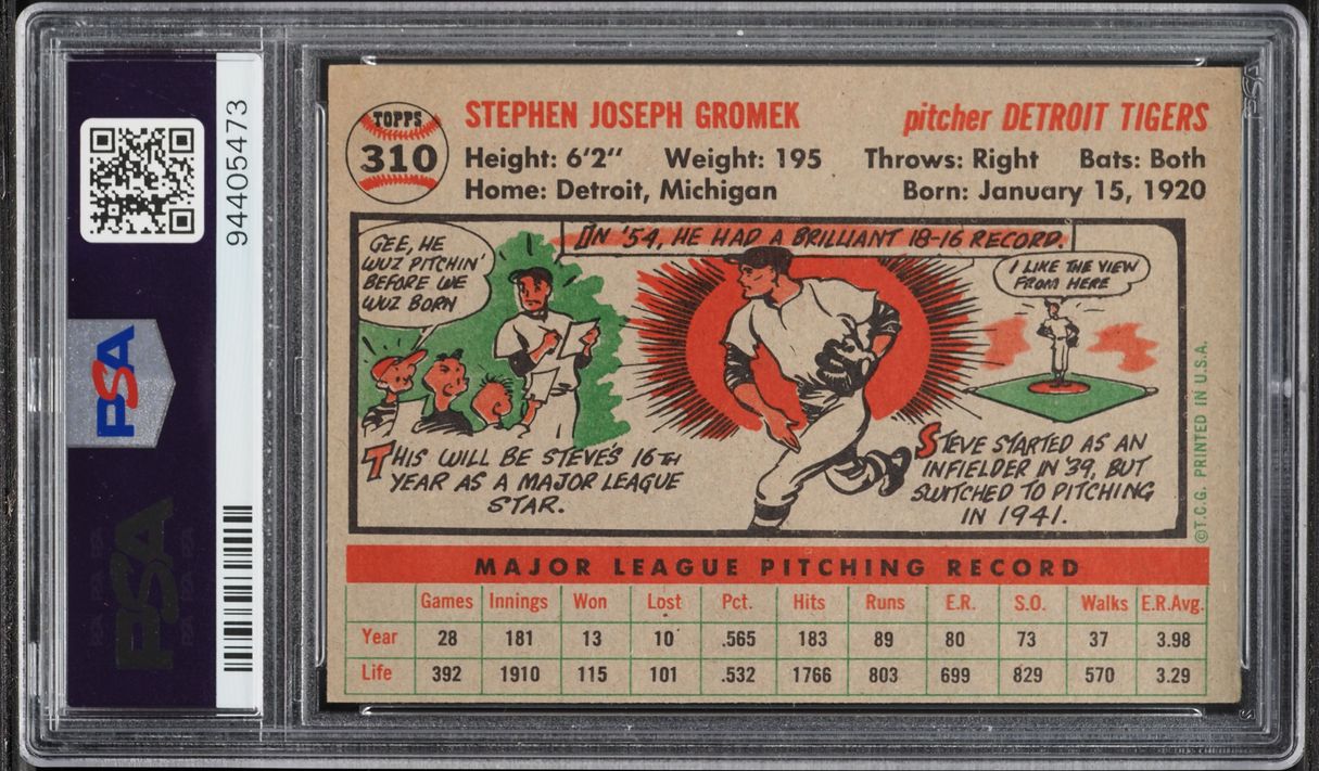 1956 Topps Steve Gromek #310 PSA 6 EXMT