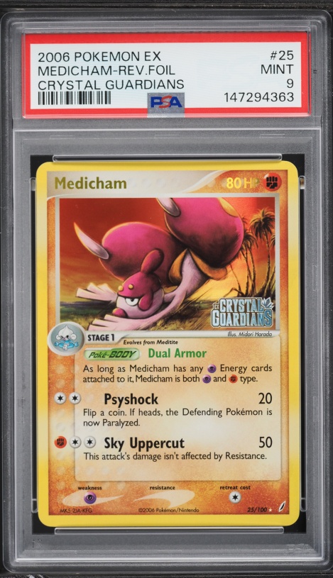 2006 Pokemon EX Crystal Guardians Reverse Holo Medicham #25 PSA 9 MINT