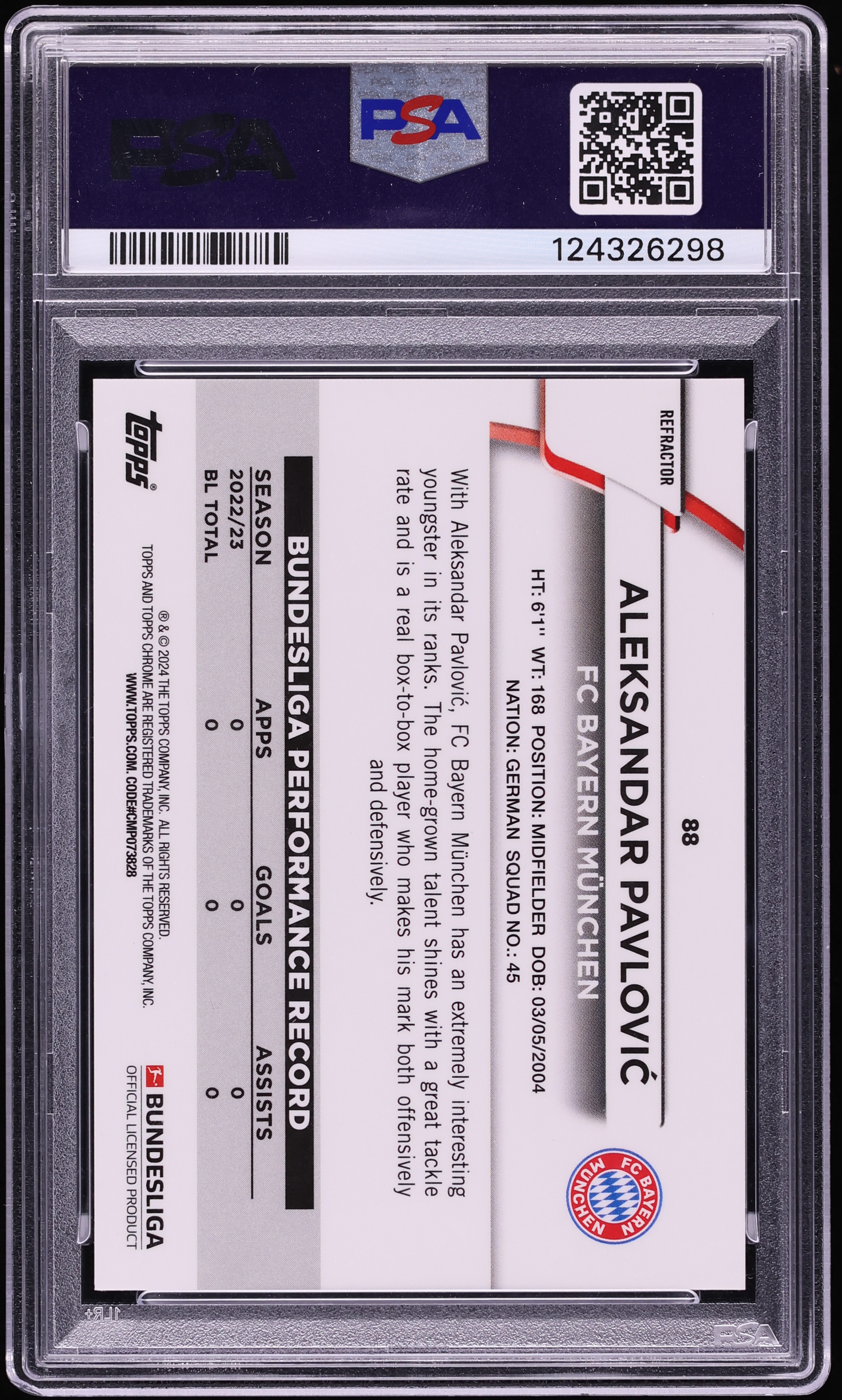 2023 Topps Chrome Bundesliga Gold Refractor Aleksandar Pavlovic