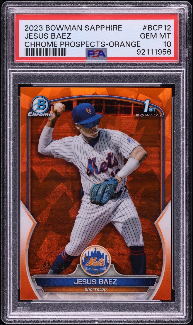 2023 Bowman Chrome Sapphire Orange Jesus Baez PROSPECT /50 #BCP-12 PSA 10 GEM MINT