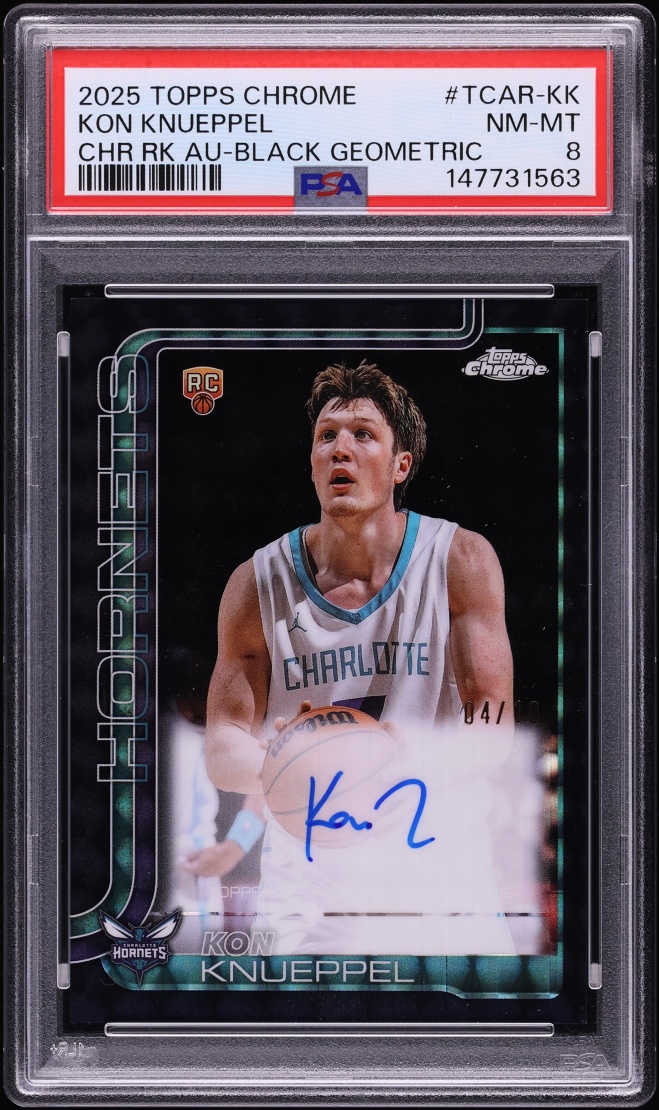 2025 Topps Chrome Black Geometric Kon Knueppel ROOKIE AUTO /10 #TCAR-KK PSA 8 NM-MT