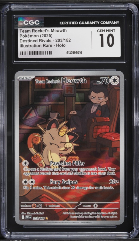 2025 Pokemon Scarlet & Violet Destined Rivals IR Team Rocket's Meowth #203 CGC 10 GEM MINT