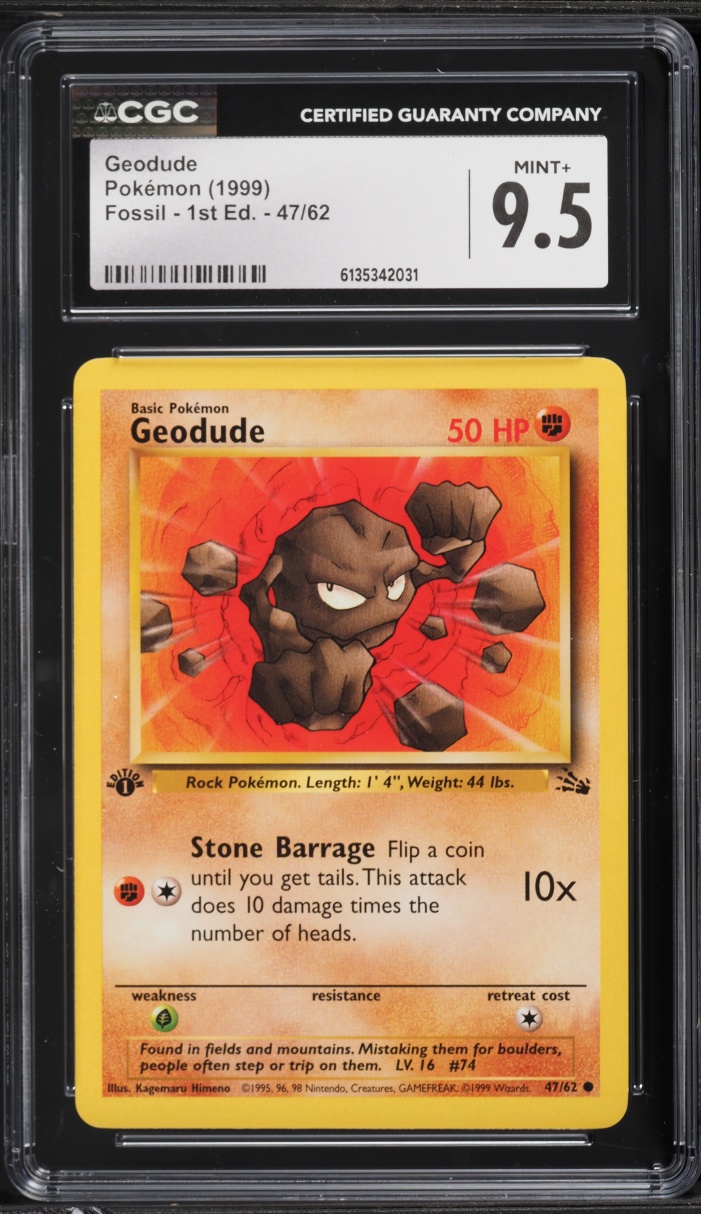 1999 Pokemon Fossil 1st Edition Geodude #47 CGC 9.5 MINT+