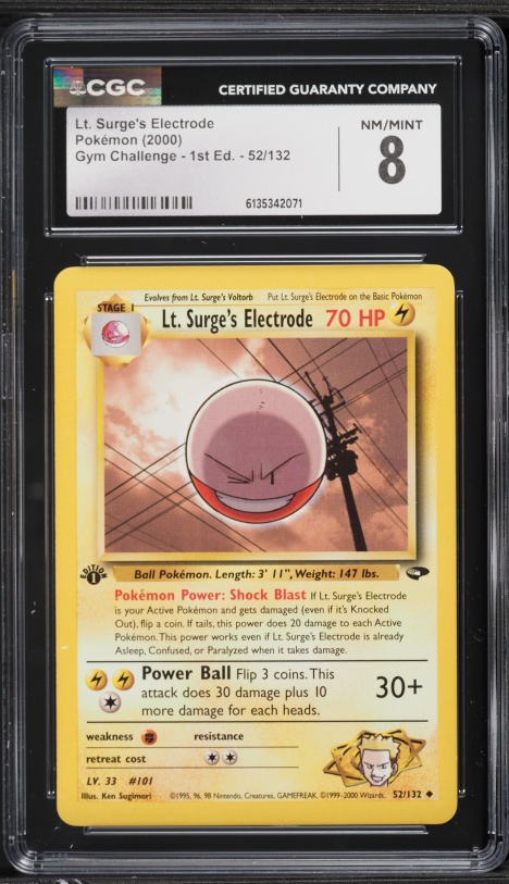 2000 Pokemon Gym Challenge 1st Edition Lt. Surge's Electrode #52 CGC 8 NM-MT