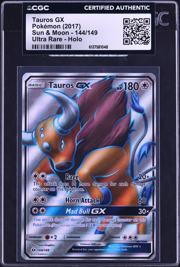 2017 Pokemon Sun & Moon Full Art Tauros GX #144 CGC AUTH