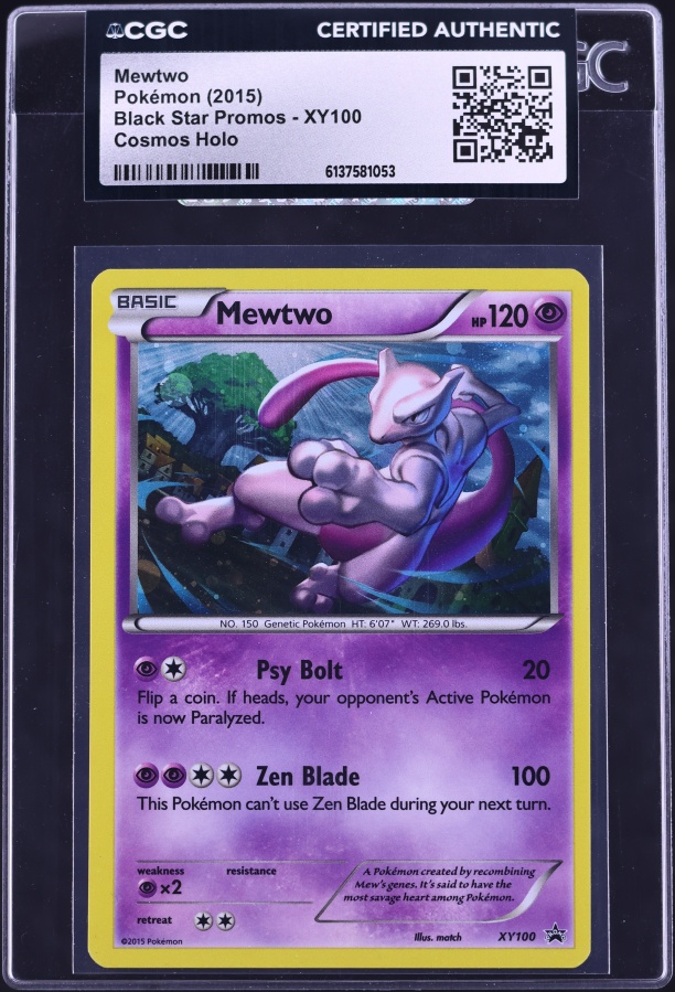 2015 Pokemon Black Star Promo Cosmos Holo Mewtwo #XY100 CGC AUTH