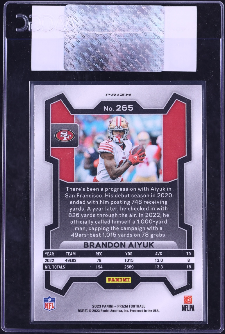 2023 Panini Prizm Green Wave Brandon Aiyuk #265 CGC AUTH