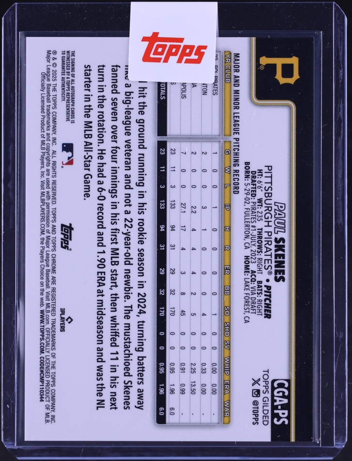 2025 Topps Chrome Gilded Collection Red Gold Refractor Paul Skenes AUTO /5 #CGA-PS