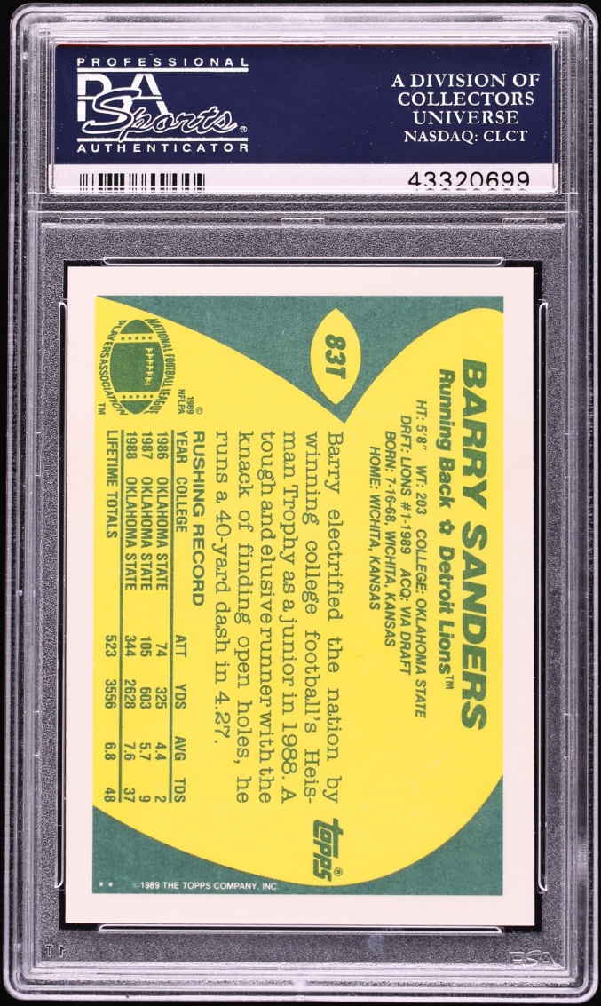 1989 Topps Traded Barry Sanders ROOKIE #83T PSA 10 GEM MINT