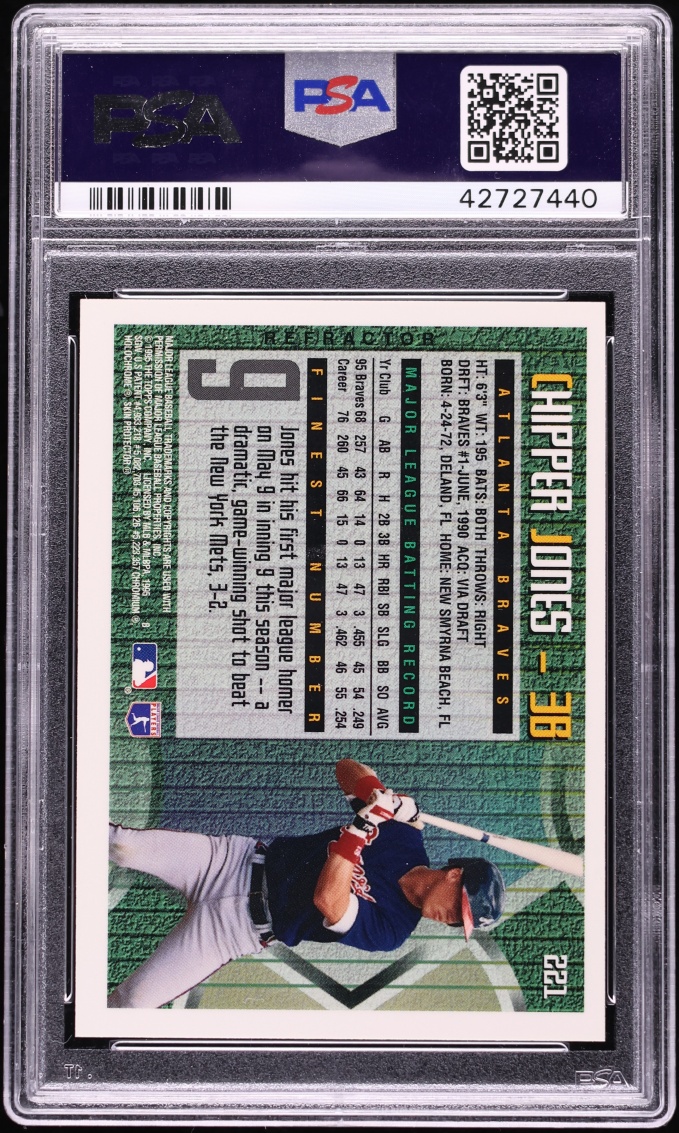 1995 Finest Refractor w/ Coating Chipper Jones #221 PSA 9 MINT