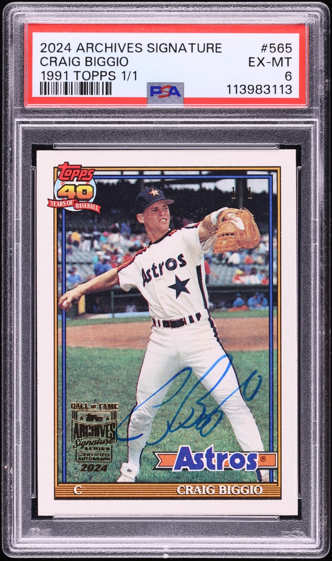 2024 Topps Archives Signature Series '91 Craig Biggio AUTO 1/1 #565 PSA 6 EXMT