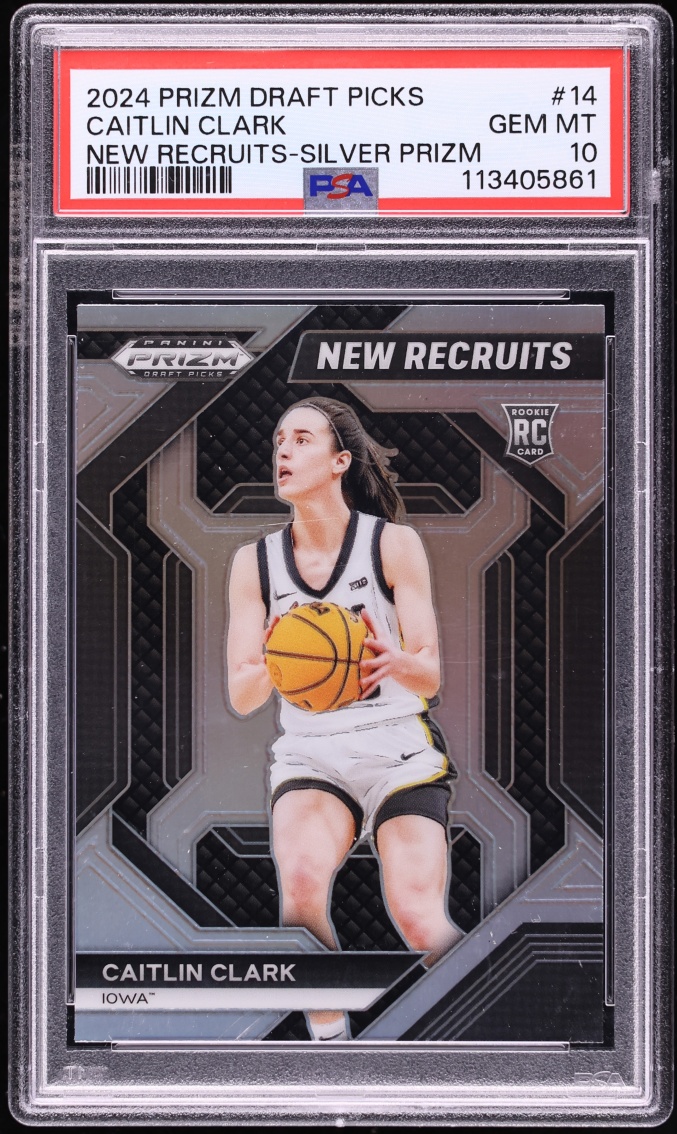 2024 Panini Prizm Draft Picks New Recruits Silver Caitlin Clark ROOKIE #14 PSA 10 GEM MINT