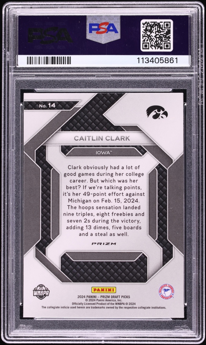 2024 Panini Prizm Draft Picks New Recruits Silver Caitlin Clark ROOKIE #14 PSA 10 GEM MINT