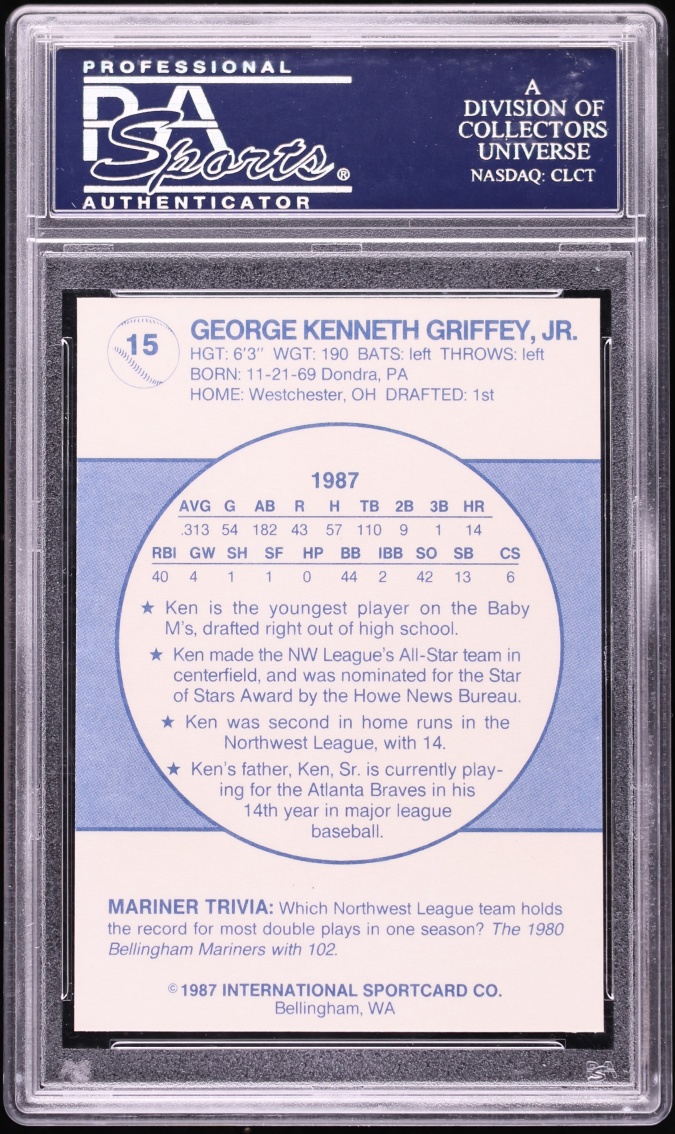 1987 Bellingham Mariners Team Issue Ken Griffey Jr. ROOKIE #15 PSA 10 GEM MINT