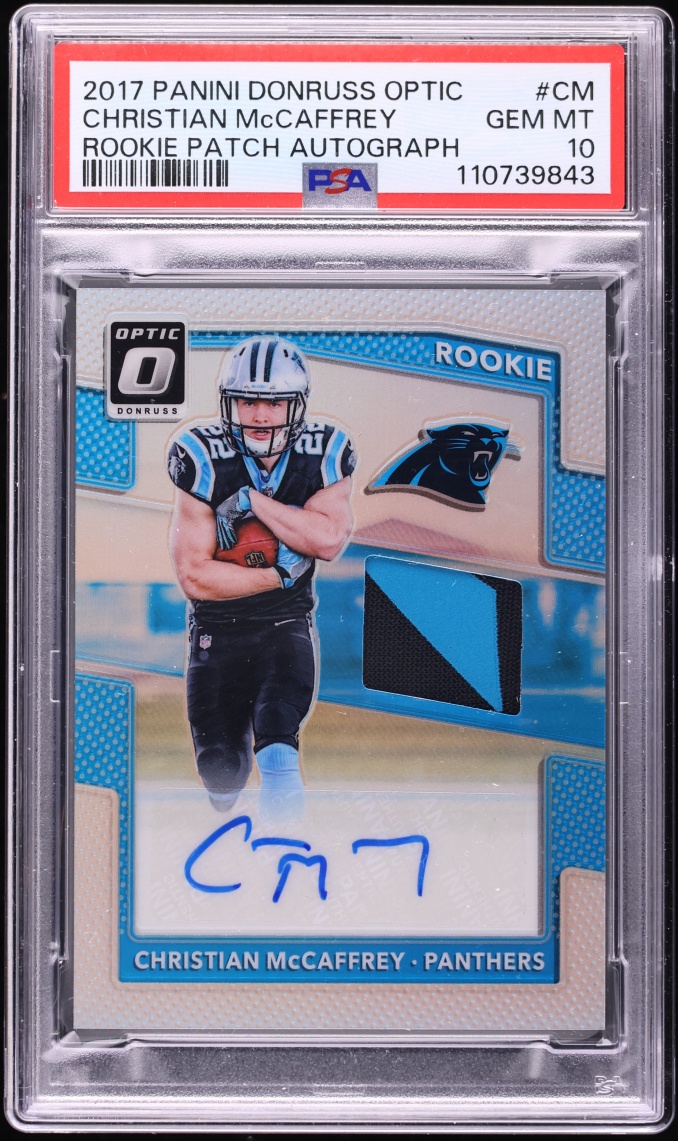 2017 Donruss Optic Christian McCaffrey ROOKIE PATCH AUTO /20 #RPA-CM PSA 10 GEM MINT