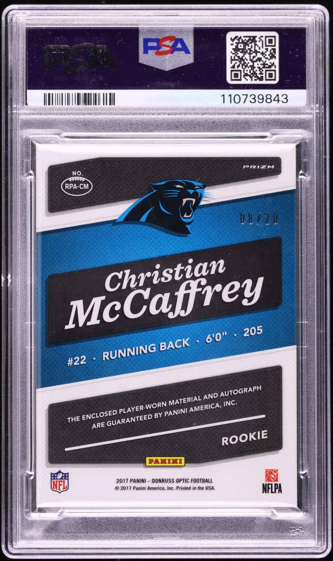 2017 Donruss Optic Christian McCaffrey ROOKIE PATCH AUTO /20 #RPA-CM PSA 10 GEM MINT