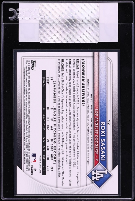 2025 Bowman Roki Sasaki ROOKIE #12 CGC AUTH