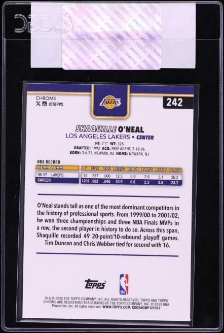 2025 Topps Chrome Sapphire Shaquille O'Neal #242 CGC AUTH