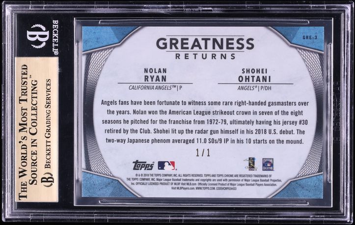 2019 Topps Chrome Greatness Returns Superfractor Nolan Ryan Shohei Ohtani 1/1 #GRE3 BGS 9.5 GEM