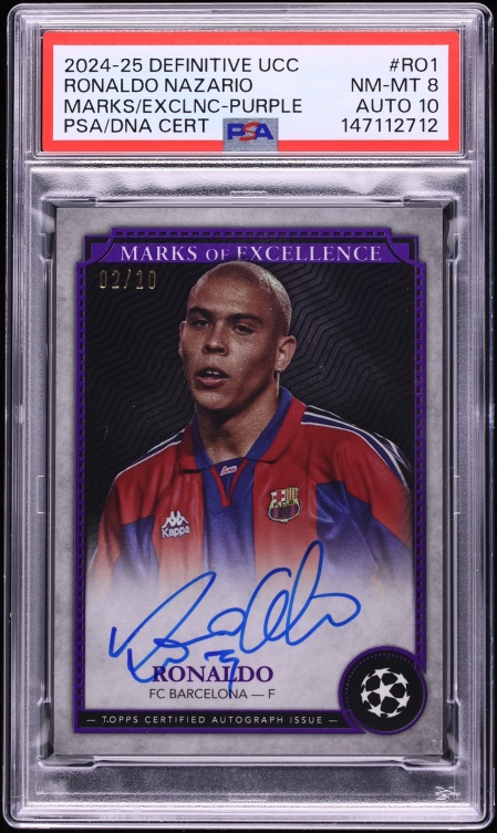 2024 Topps Definitive Collection UEFA Marks Of Excellence Purple Ronaldo AUTO DNA 10 /10 PSA 8