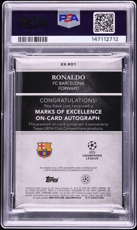 2024 Topps Definitive Collection UEFA Marks Of Excellence Purple Ronaldo AUTO DNA 10 /10 PSA 8