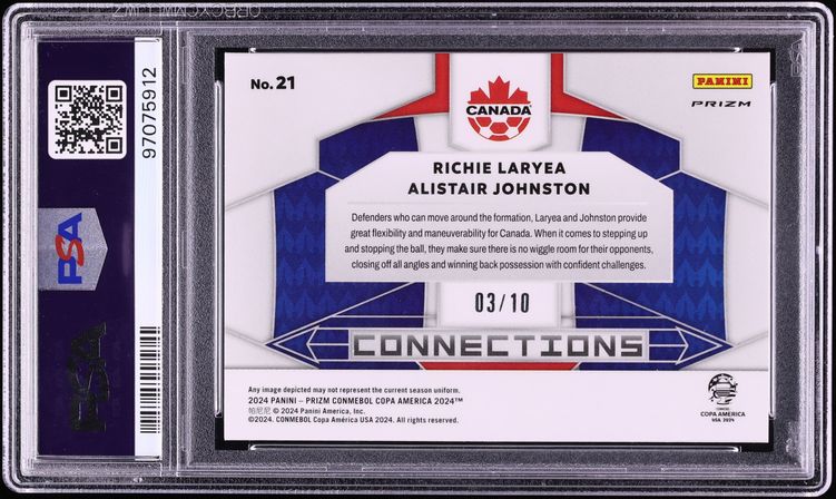 2024 Panini Prizm Conmebol Copa America Connections Gold Prizm Laryea Johnston /10 #21 PSA 9