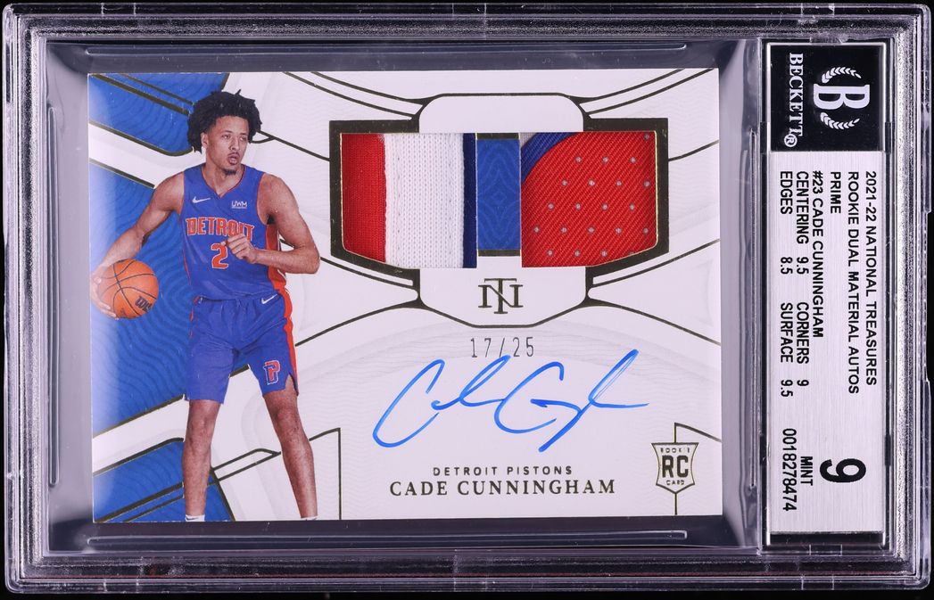 2021 National Treasures Prime Cade Cunningham ROOKIE PATCH AUTO /25 #23 BGS 9 MINT