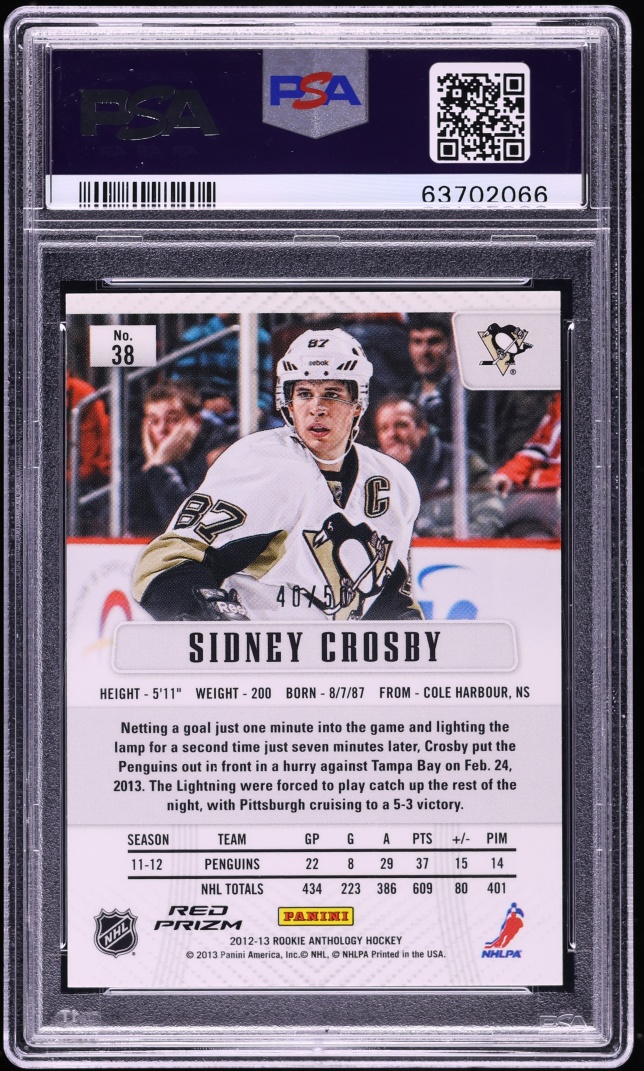 2012 Panini Rookie Anthology Red Prizm Sidney Crosby /50 #38 PSA 10 GEM MINT