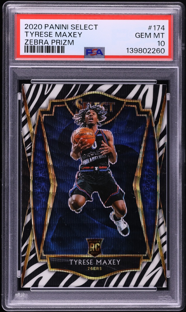2020 Select Premier Level Zebra Prizm Tyrese Maxey ROOKIE #174 PSA 10 GEM MINT