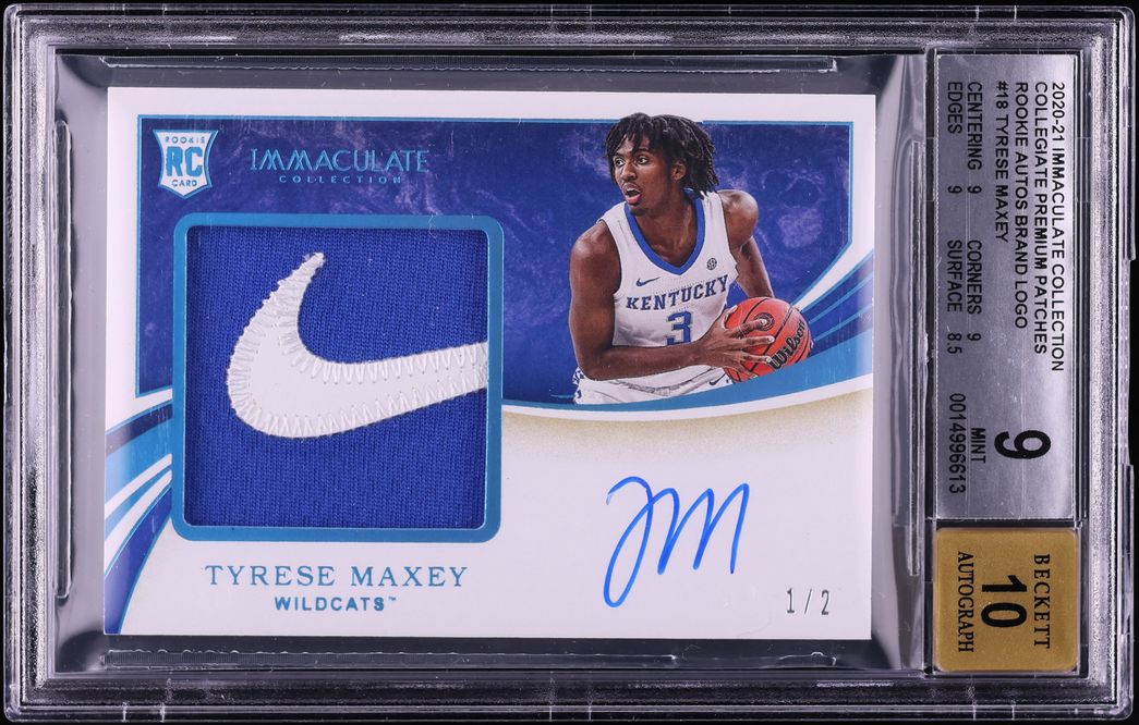 2020 Immaculate Collection Collegiate Premium Brand Logo Tyrese Maxey RC PATCH AUTO 1/2 BGS 9