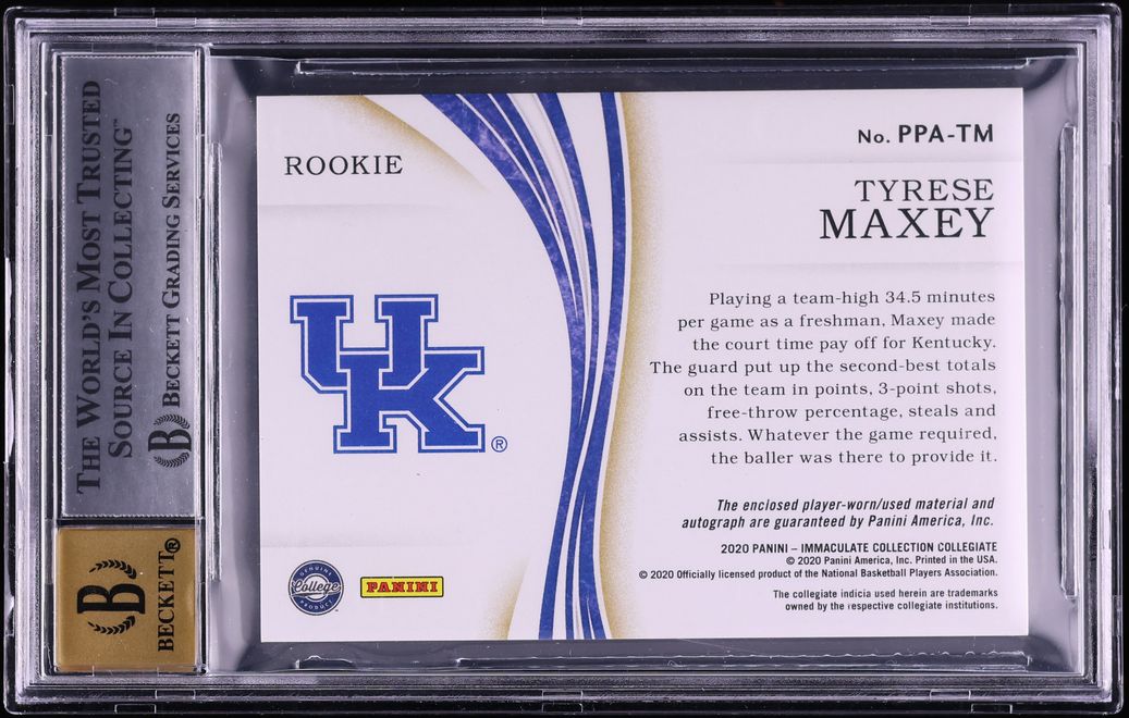 2020 Immaculate Collection Collegiate Premium Brand Logo Tyrese Maxey RC PATCH AUTO 1/2 BGS 9