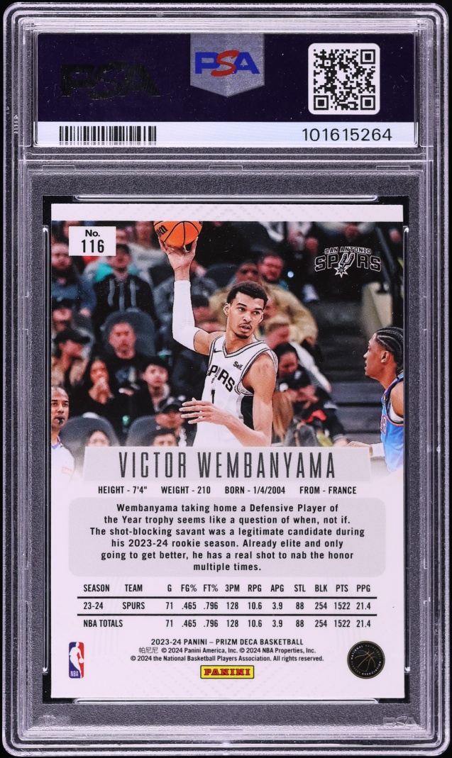 2023 Panini Prizm Deca Victor Wembanyama ROOKIE #116 PSA 10 GEM MINT