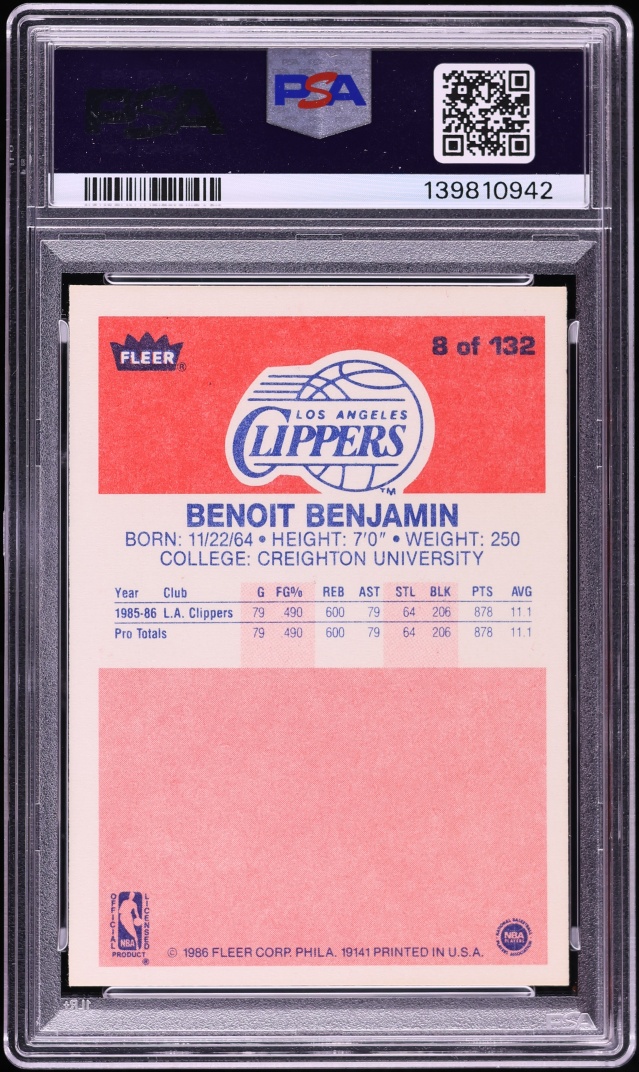 1986 Fleer Basketball Benoit Benjamin #8 PSA 7 NRMT