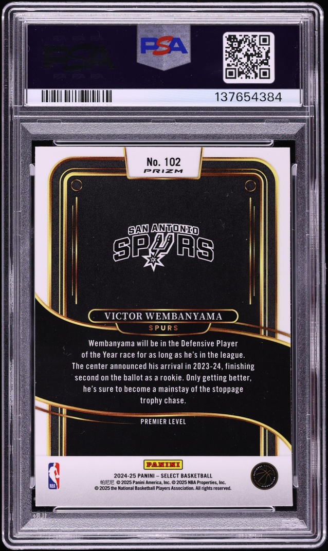 2024 Select Premier Level Silver Prizm Victor Wembanyama #102 PSA 10 GEM MINT