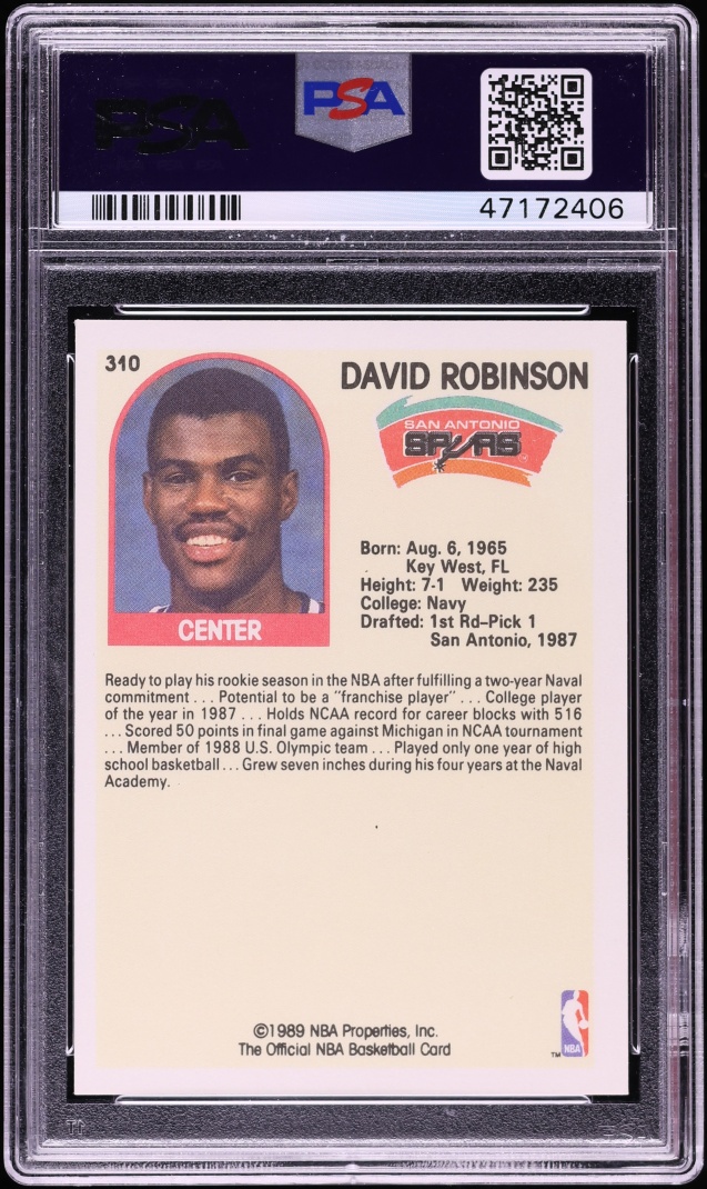 1989 Hoops David Robinson ROOKIE #310 PSA 9 MINT