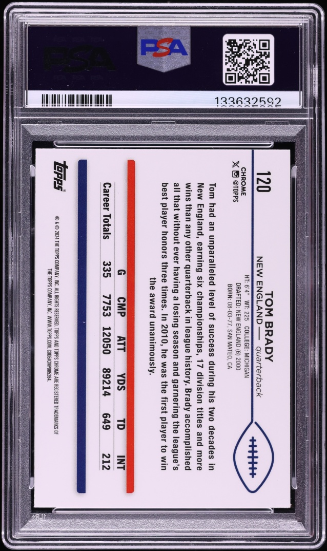 2024 Topps Chrome Blue Sonar Tom Brady /150 #120 PSA 9 MINT