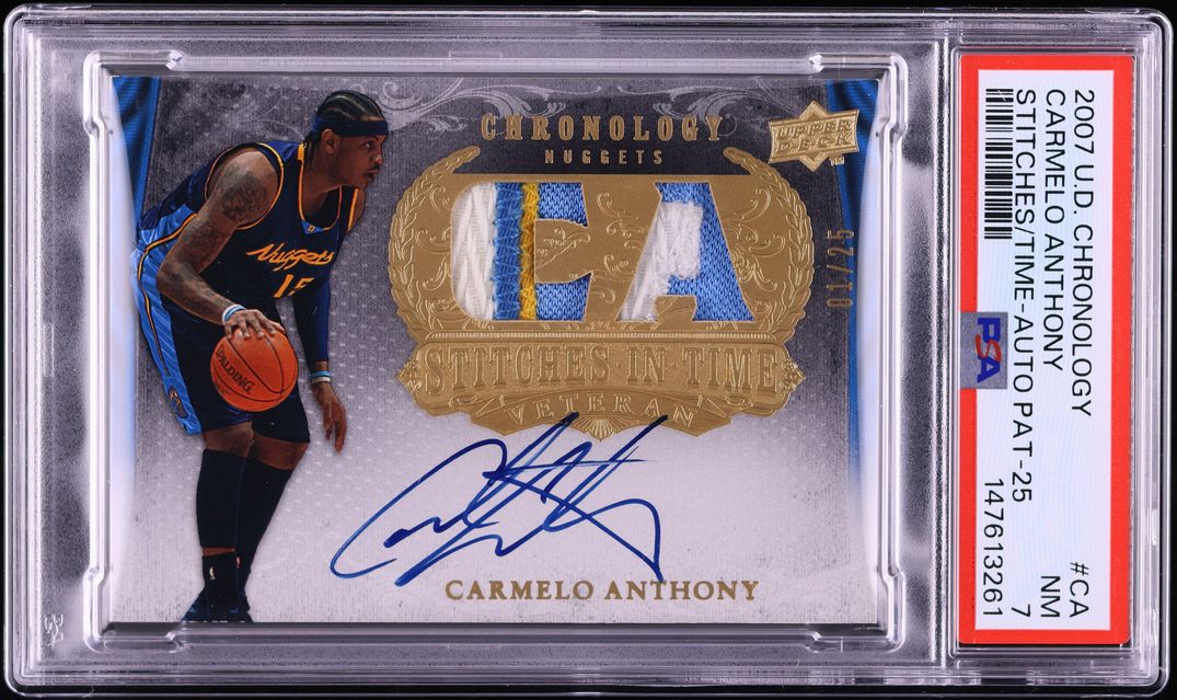 2007 Upper Deck Chronology Stitches In Time Carmelo Anthony PATCH AUTO 1/25 #CA PSA 7 NRMT