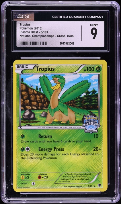 2013 Pokemon BW Plasma Blast National Championships Crosshatch Holo Tropius #5 CGC 9 MINT