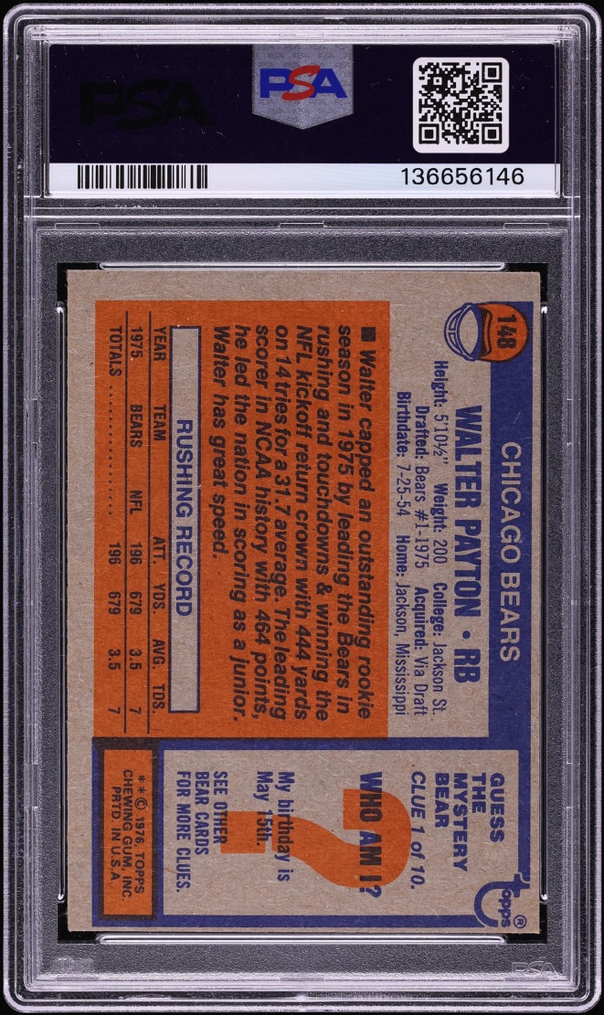 1976 Topps Football Walter Payton ROOKIE #148 PSA 5 EX