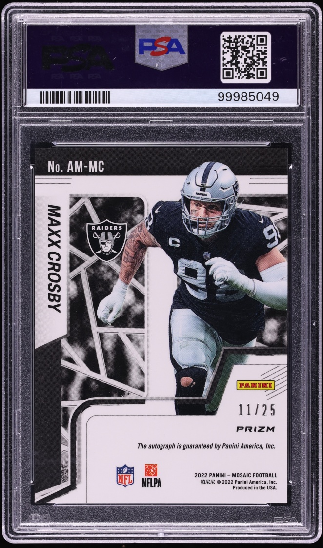 2022 Panini Mosaic White Maxx Crosby AUTO /25 #AMMC PSA 10 GEM MINT