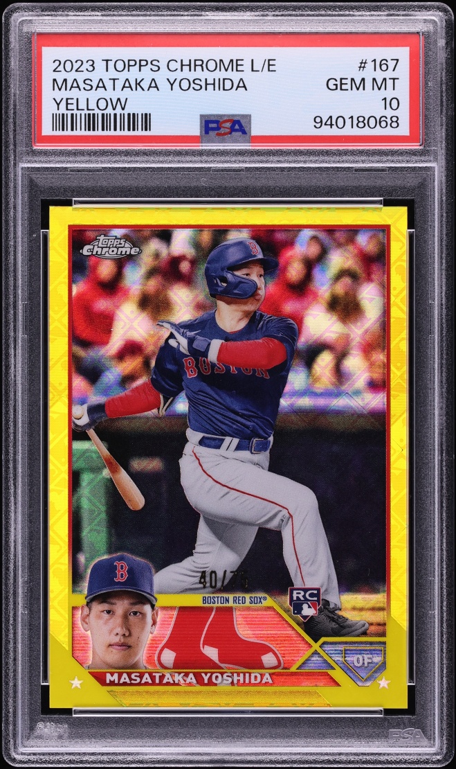2023 Topps Chrome Logofractor Edition Yellow Refractor Masataka Yoshida RC /75 #167 PSA 10 GEM