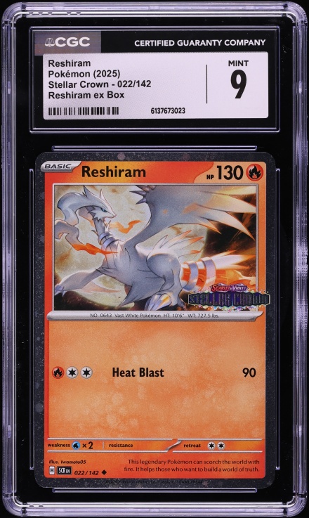 2025 Pokemon Scarlet & Violet Stellar Crown Reshiram ex Box Reshiram #22 CGC 9 MINT