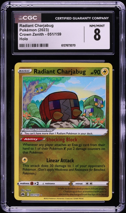2023 Pokemon Sword & Shield Crown Zenith Holo Radiant Charjabug #51 CGC 8 NM-MT