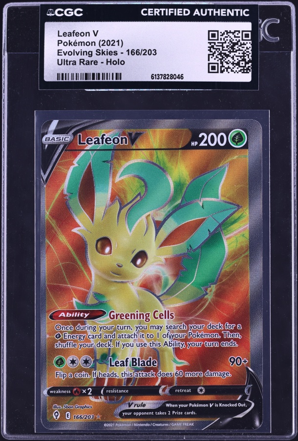 2021 Pokemon Sword & Shield Evolving Skies Full Art Leafeon V #166 CGC AUTH