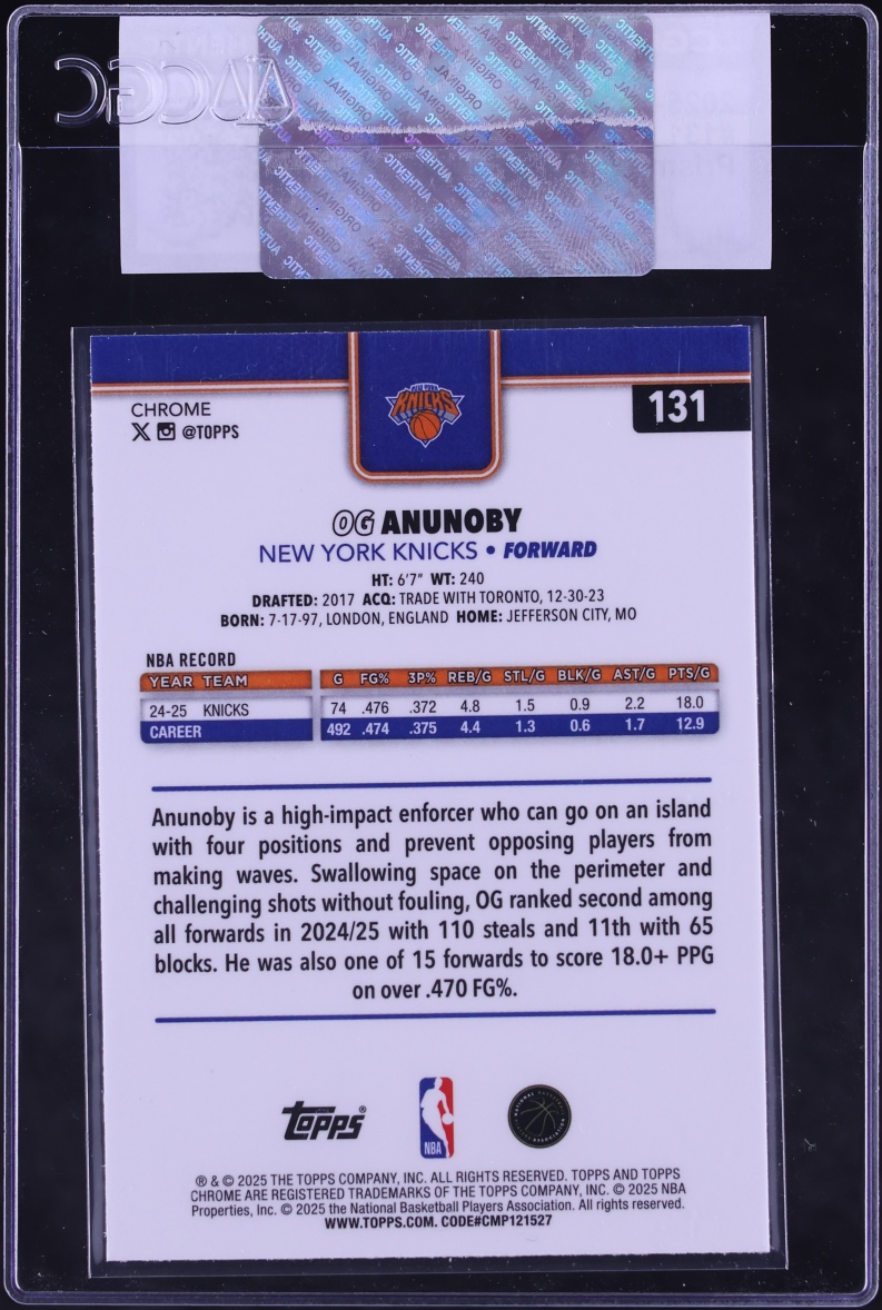 2025 Topps Chrome Prism Refractor OG Anunoby #131 CGC AUTH