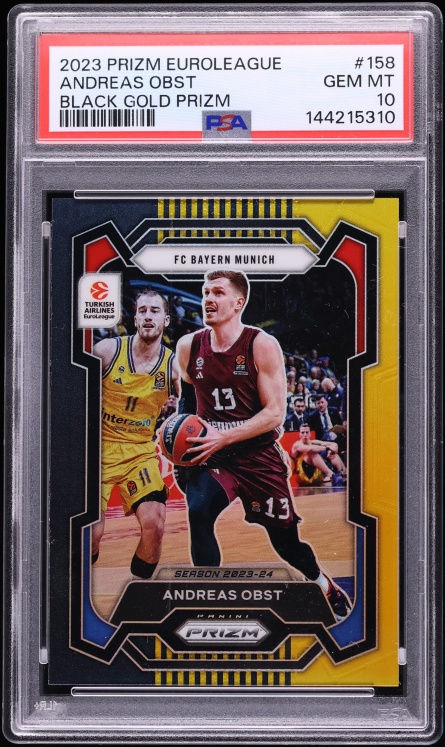 2023 Panini Prizm Turkish Airlines Euroleague Black Gold Andreas Obst /5 #158 PSA 10 GEM MINT