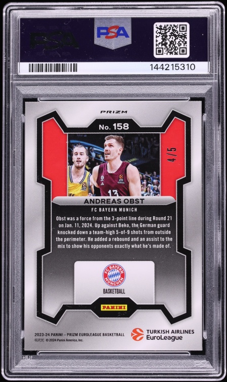 2023 Panini Prizm Turkish Airlines Euroleague Black Gold Andreas Obst /5 #158 PSA 10 GEM MINT