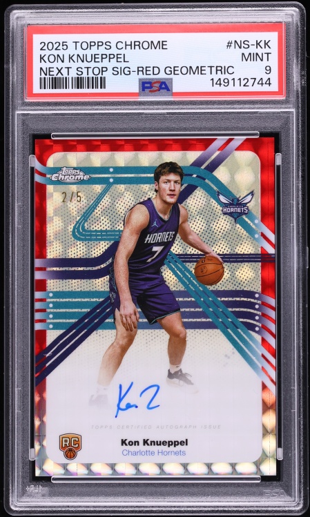 2025 Topps Chrome Next Stop Red Geometric Kon Knueppel ROOKIE AUTO /5 #NS-KK PSA 9 MINT