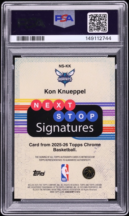 2025 Topps Chrome Next Stop Red Geometric Kon Knueppel ROOKIE AUTO /5 #NS-KK PSA 9 MINT