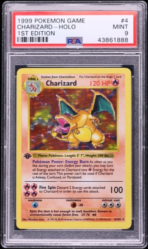 1999 Pokemon Base Set Shadowless 1st Edition Holo Charizard #4 PSA 9 MINT